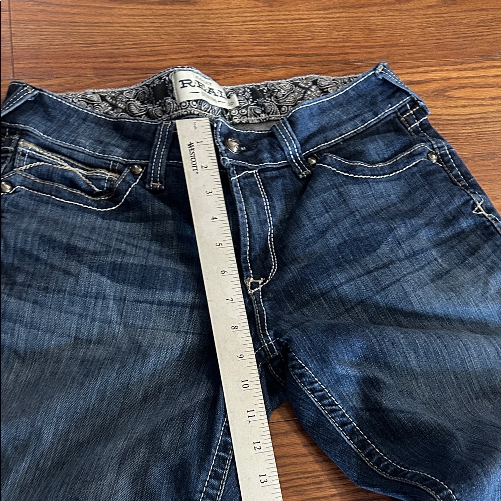 Ariat R.E.A.L. Mid Rise Stretch Entwined Boot Cut Jeans Med‎ Wash Size 32 Short - Picture 5 of 10